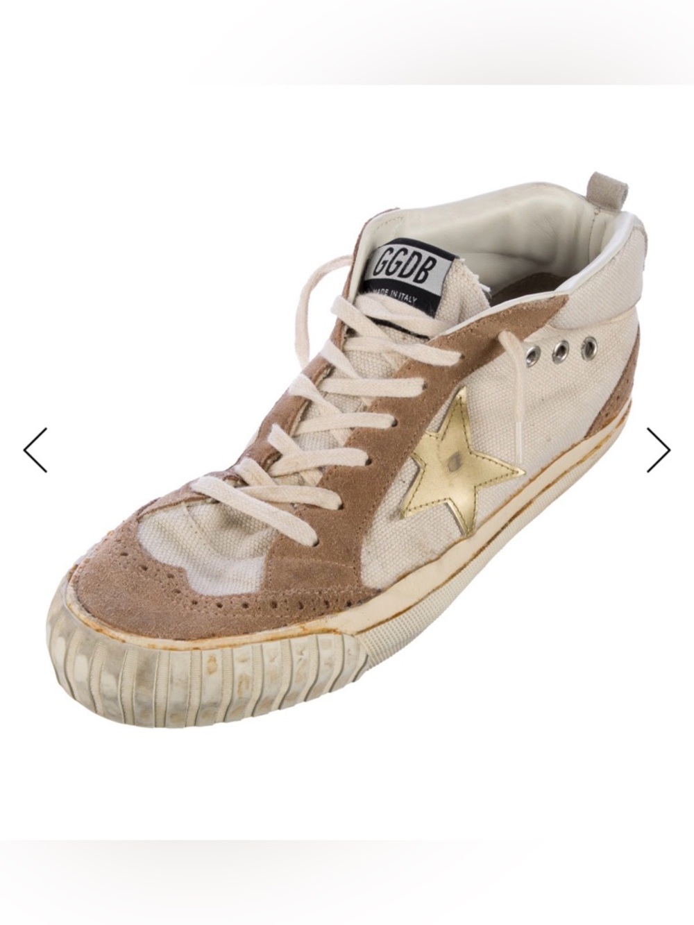 Golden Goose Midstar Beige Suede & Canvas Sneakers with Gold Star Women Size 10